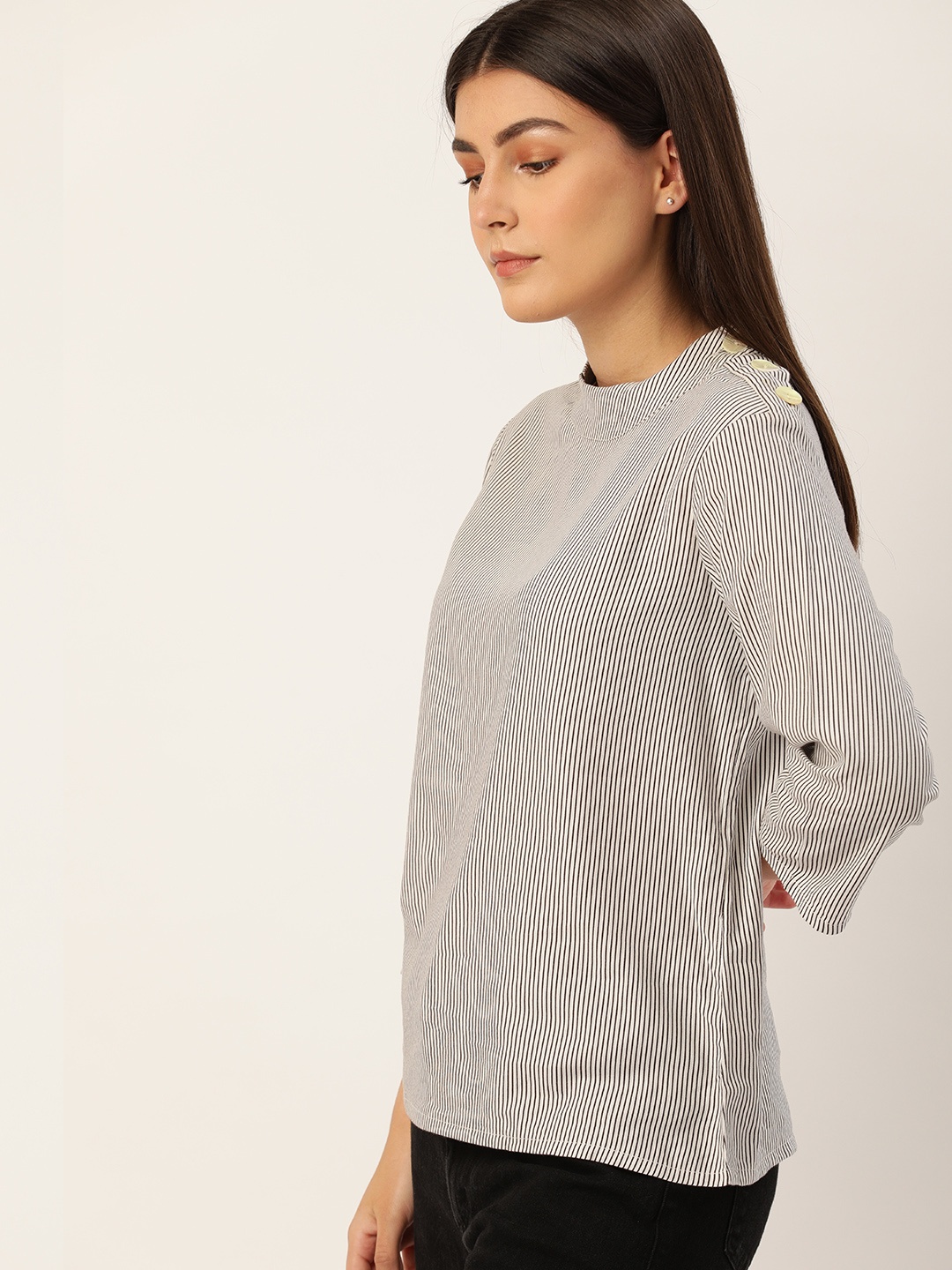 

AND Women White & Blue Striped Top