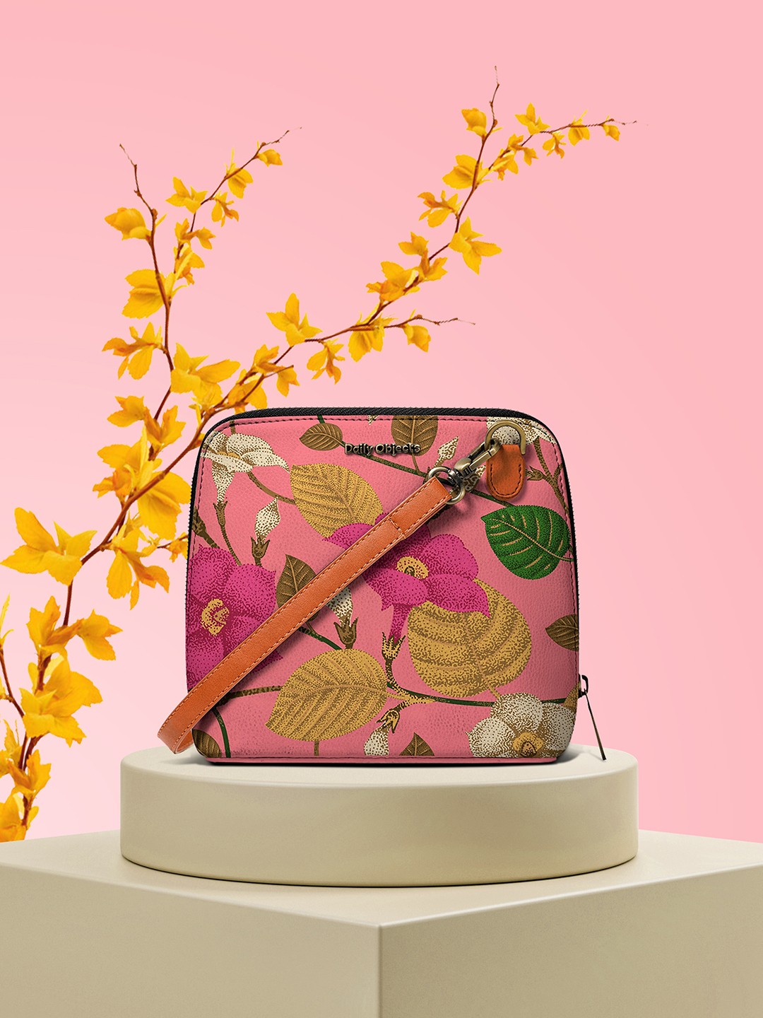 

DailyObjects Pink & Mustard Yellow Printed Sling Bag