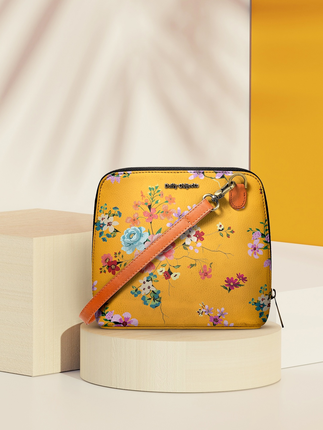

DailyObjects Mustard Yellow & Pink Floral Printed Sling Bag