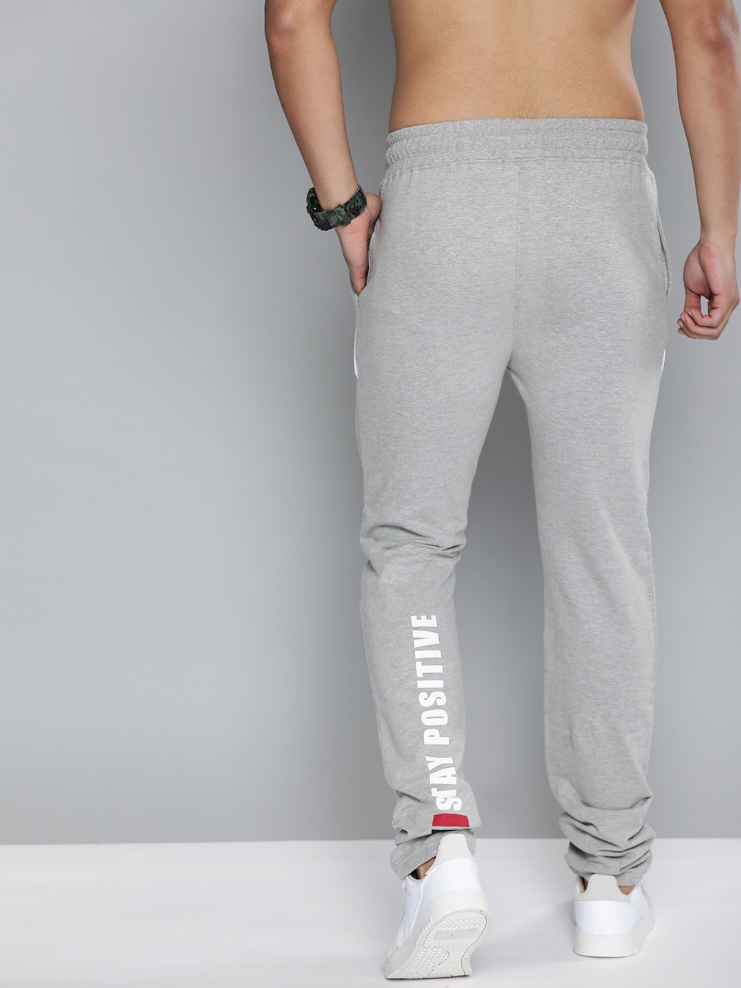 

HERE&NOW Men Grey Solid Straight Fit Track Pants with Printed Detail