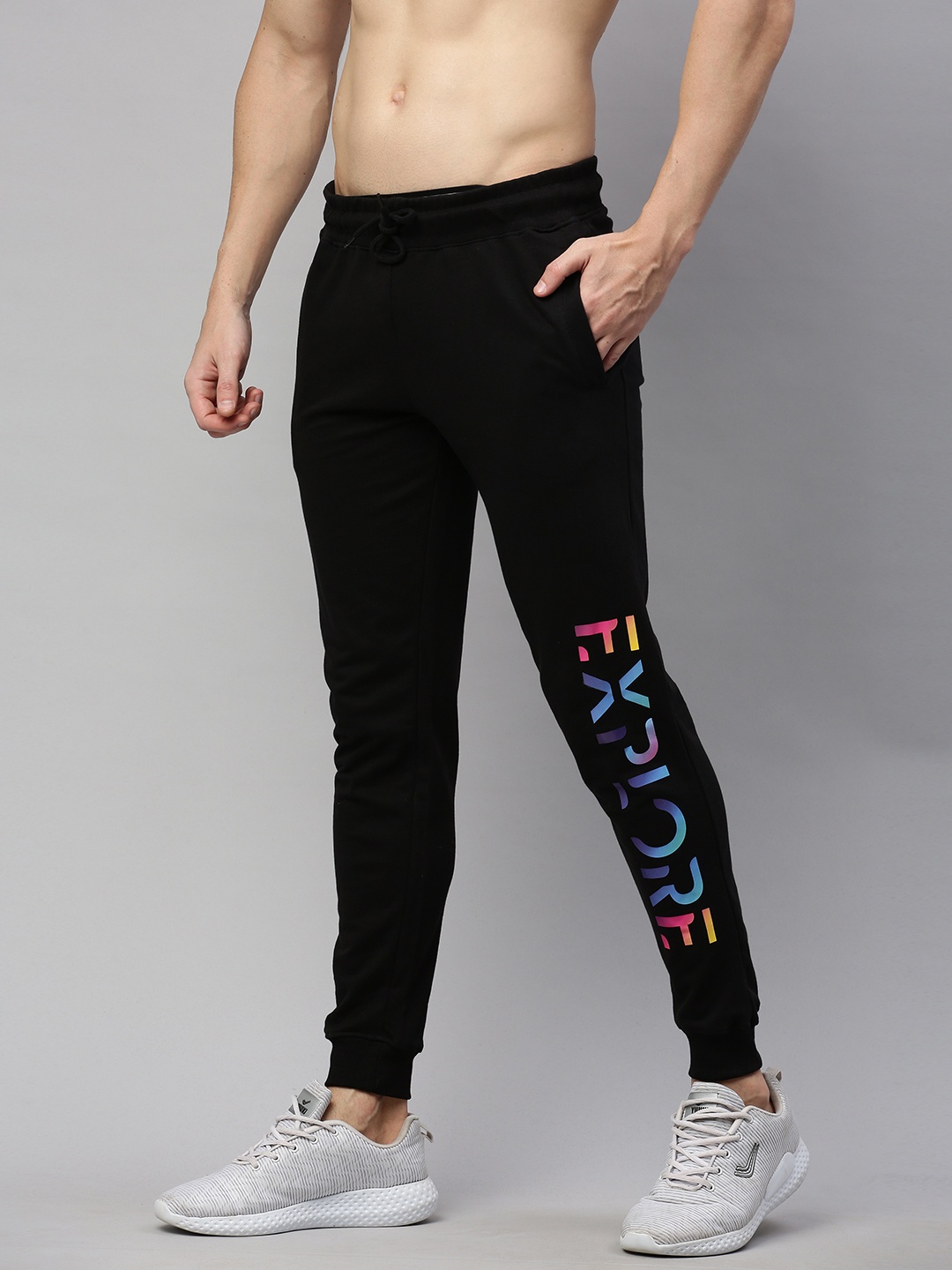 

HERE&NOW Men's Black and Multi Color Printed Joggers