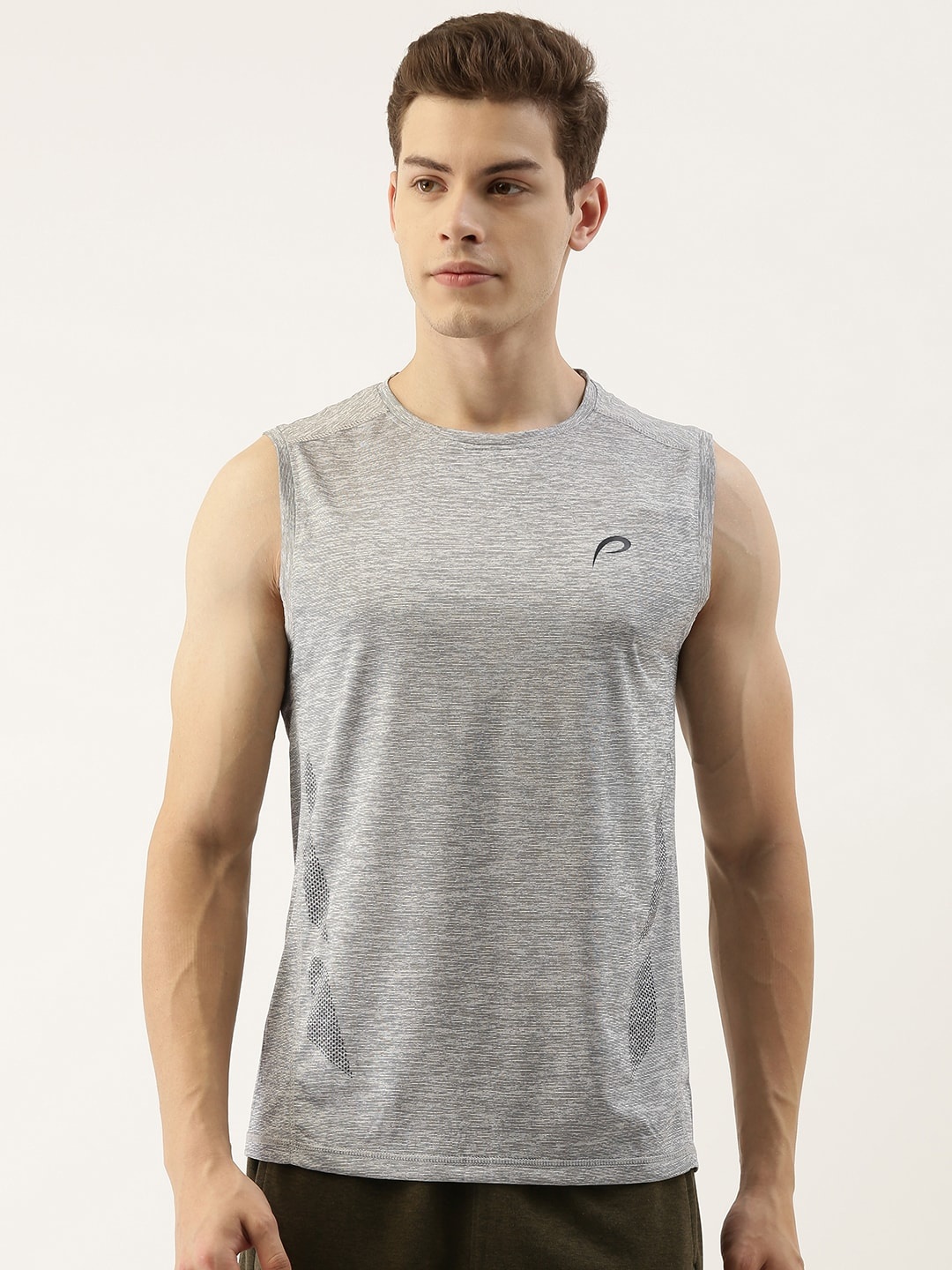 

Proline Active Men Grey Melange Solid Round Neck Sleeveless T-shirt