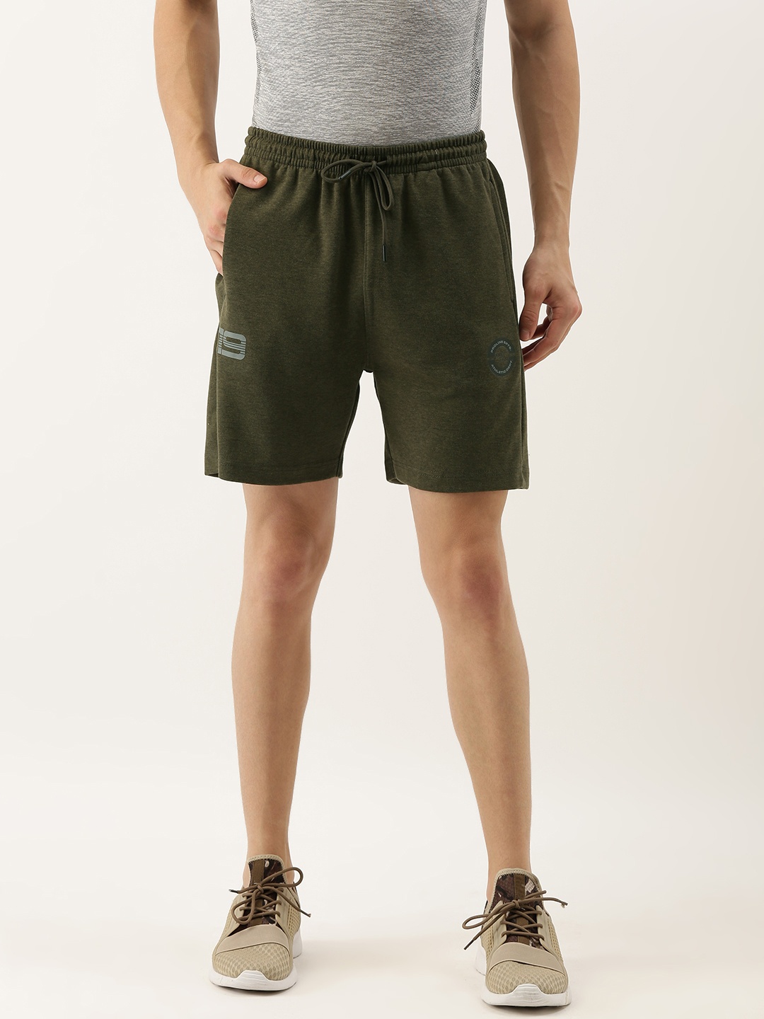 

Proline Active Men Olive Green Solid Regular Fit Sports Shorts with Printed Detail