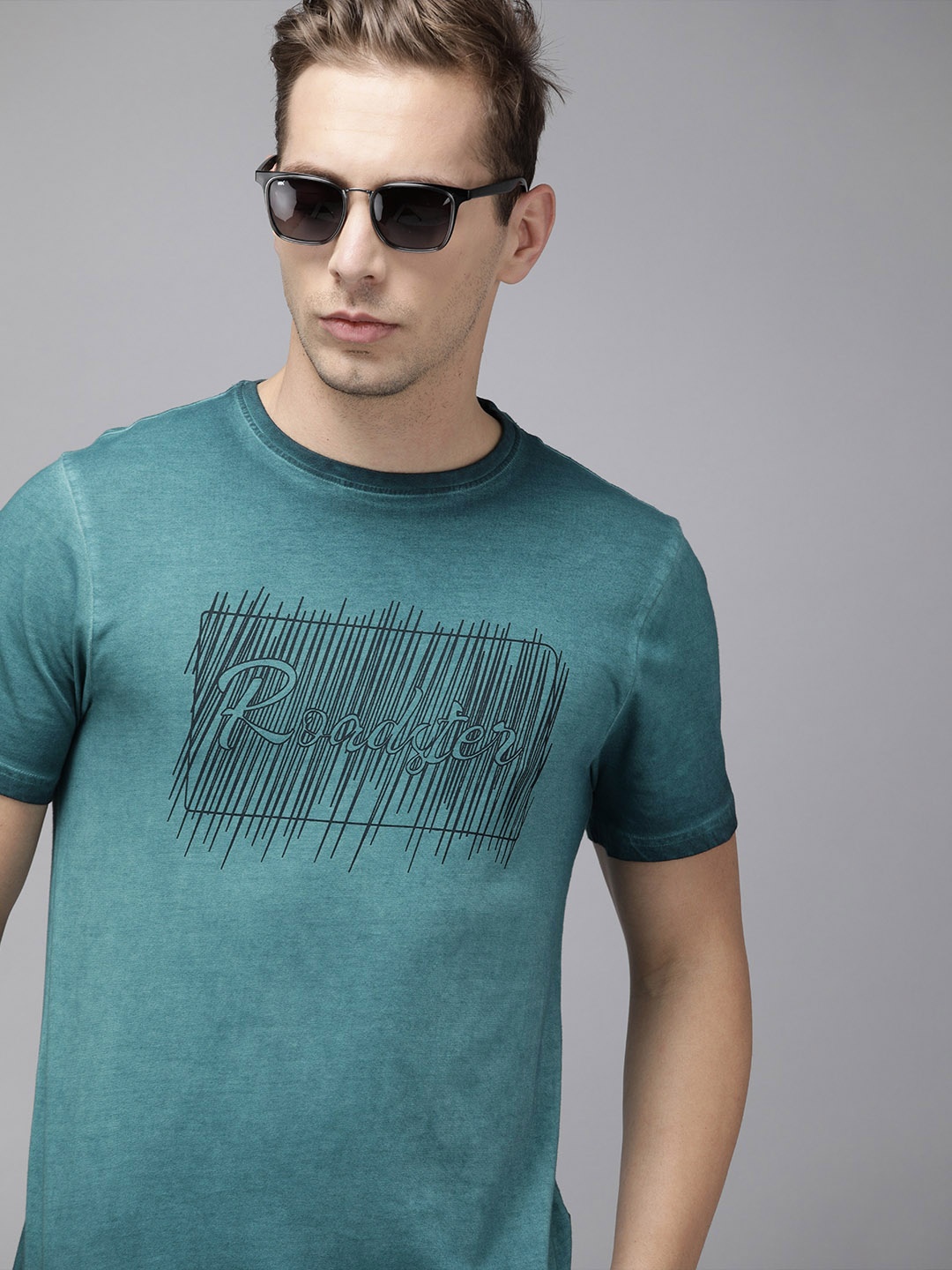 

Roadster Men Blue Printed Round Neck T-shirt