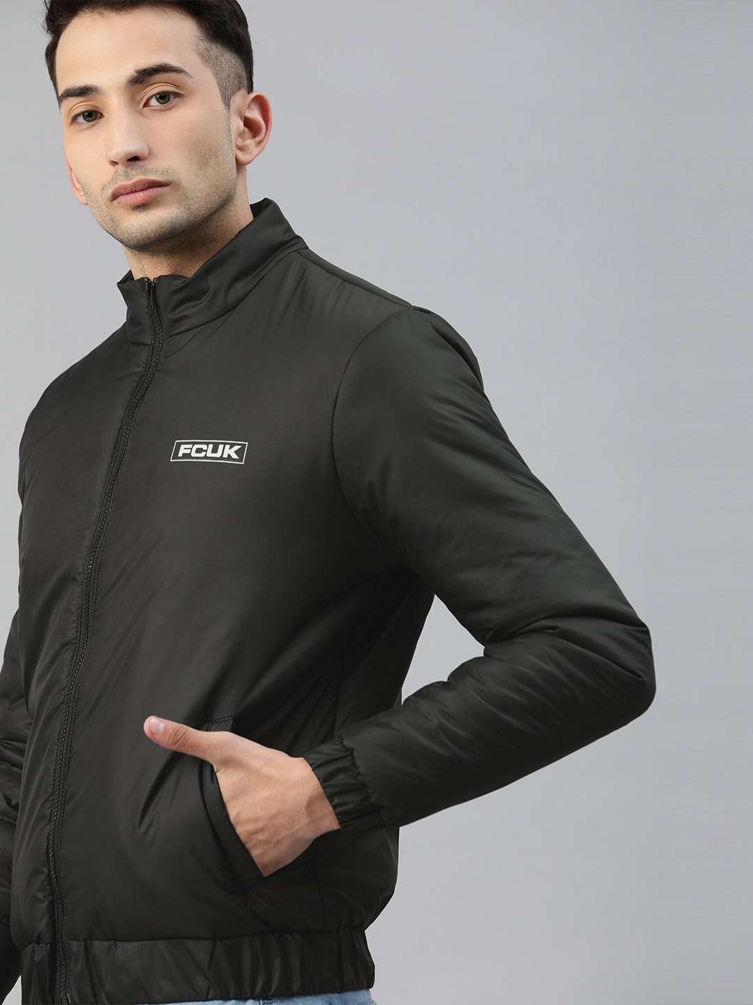 

French Connection Men Black Solid Padded Jacket