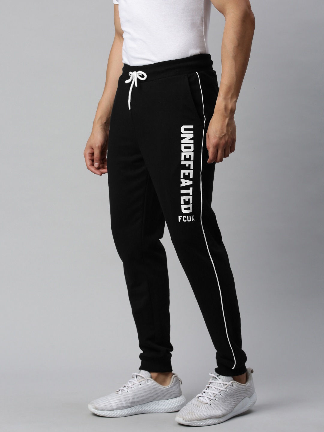 

French Connection Men Black Slim Fit Solid Joggers with Printed Detailing