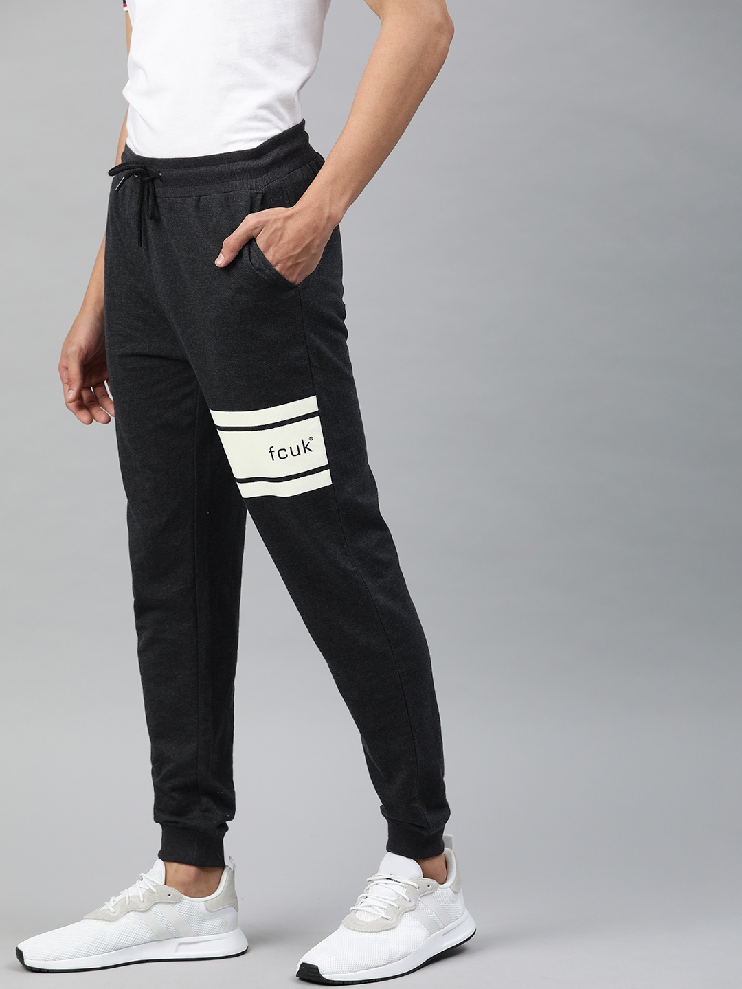 

French Connection Men Charcoal Grey Solid Joggers with Melange Effect