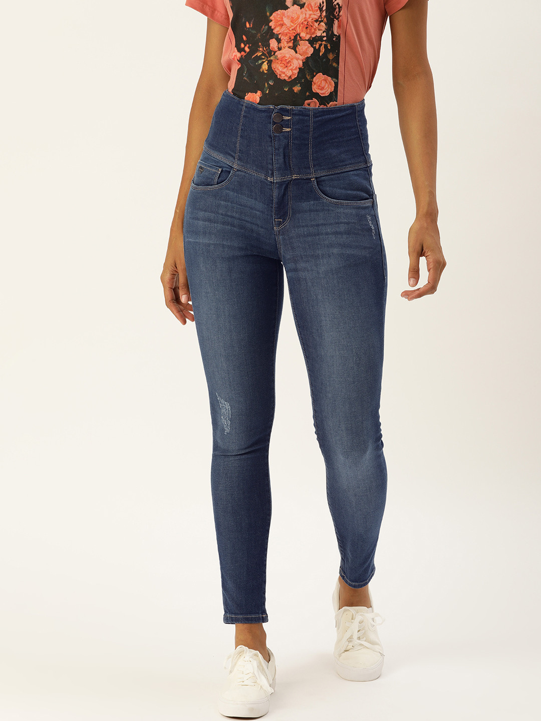 

Flying Machine Women Blue Super Skinny Fit High-Rise Distress Stretchable Hourglass Jeans