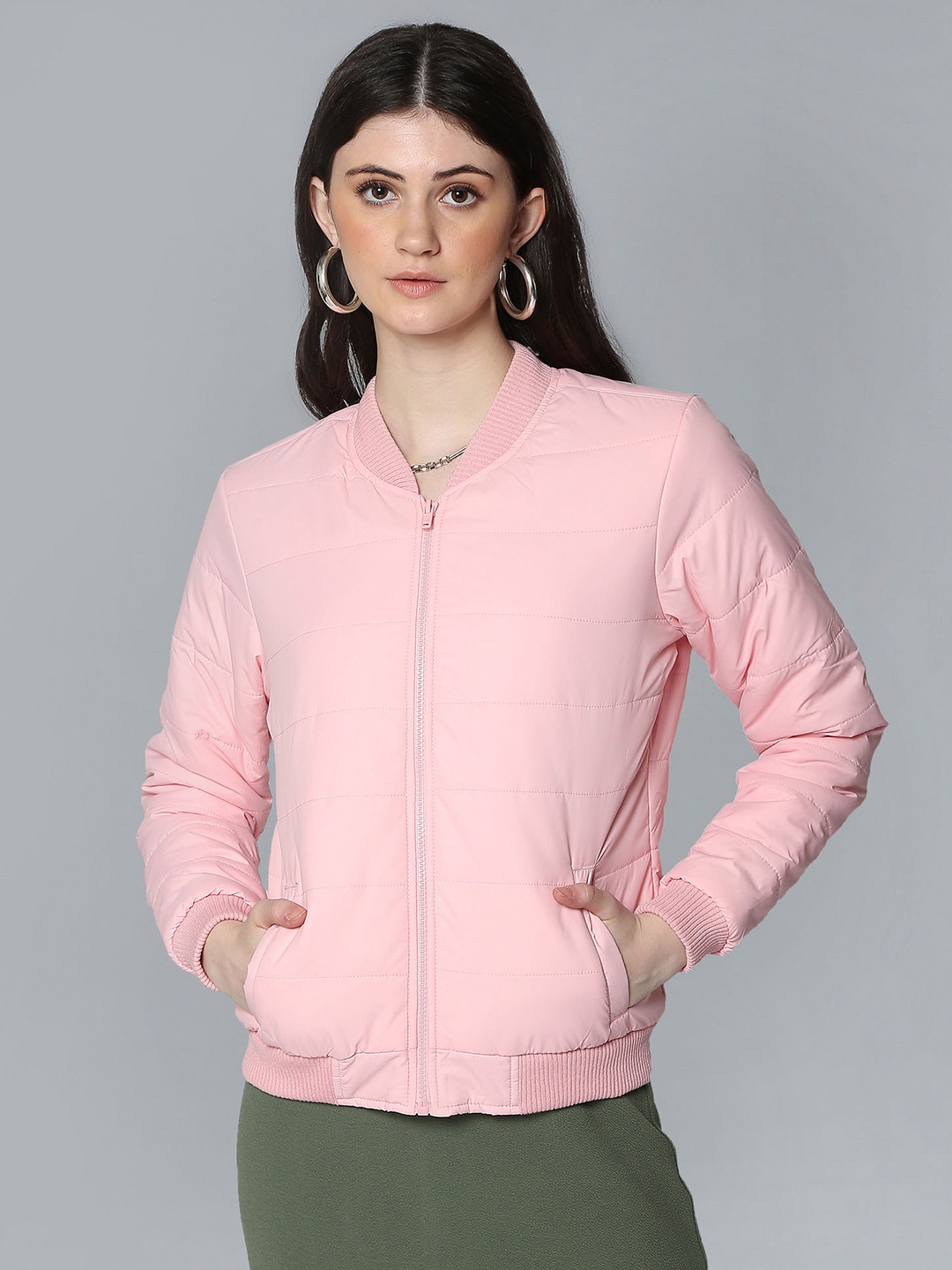 

Flying Machine Women Pink Solid Lightweight Puffer Jacket