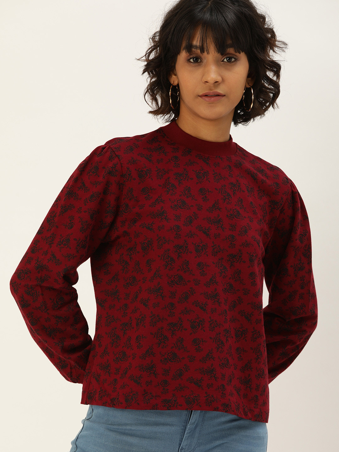 

Flying Machine Women Maroon & Black Printed Sweatshirt