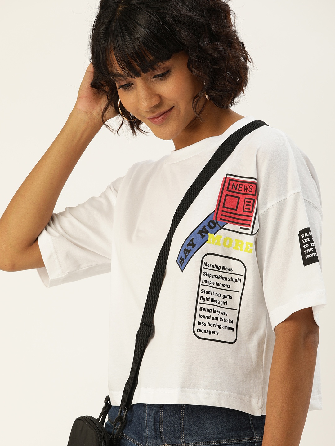 

Flying Machine Women White Printed Round Neck Pure Cotton T-shirt