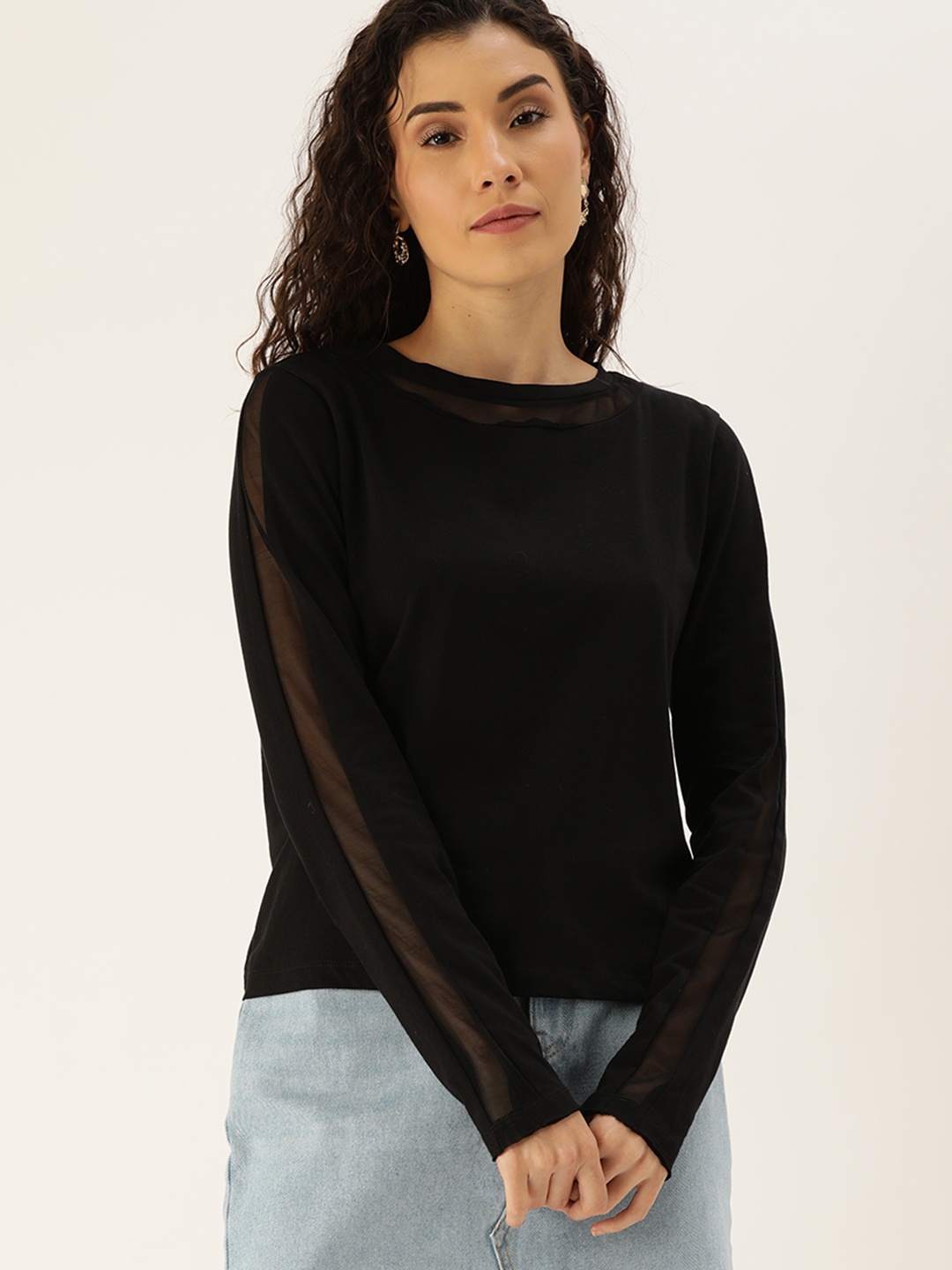 

Flying Machine Women Black Solid Round Neck Pure Cotton T-shirt