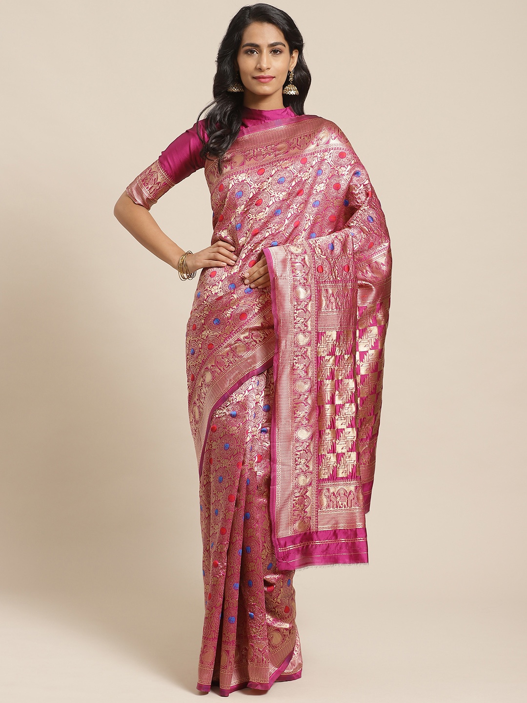 

Saree mall Pink & Golden Woven Design Banarasi Saree