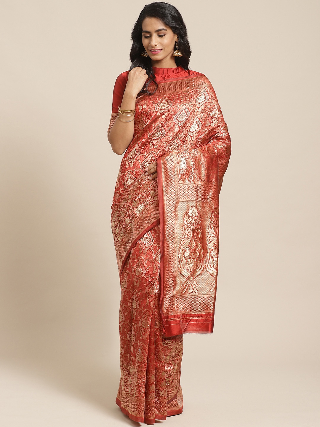

Saree mall Red & Golden Woven Design Banarasi Saree