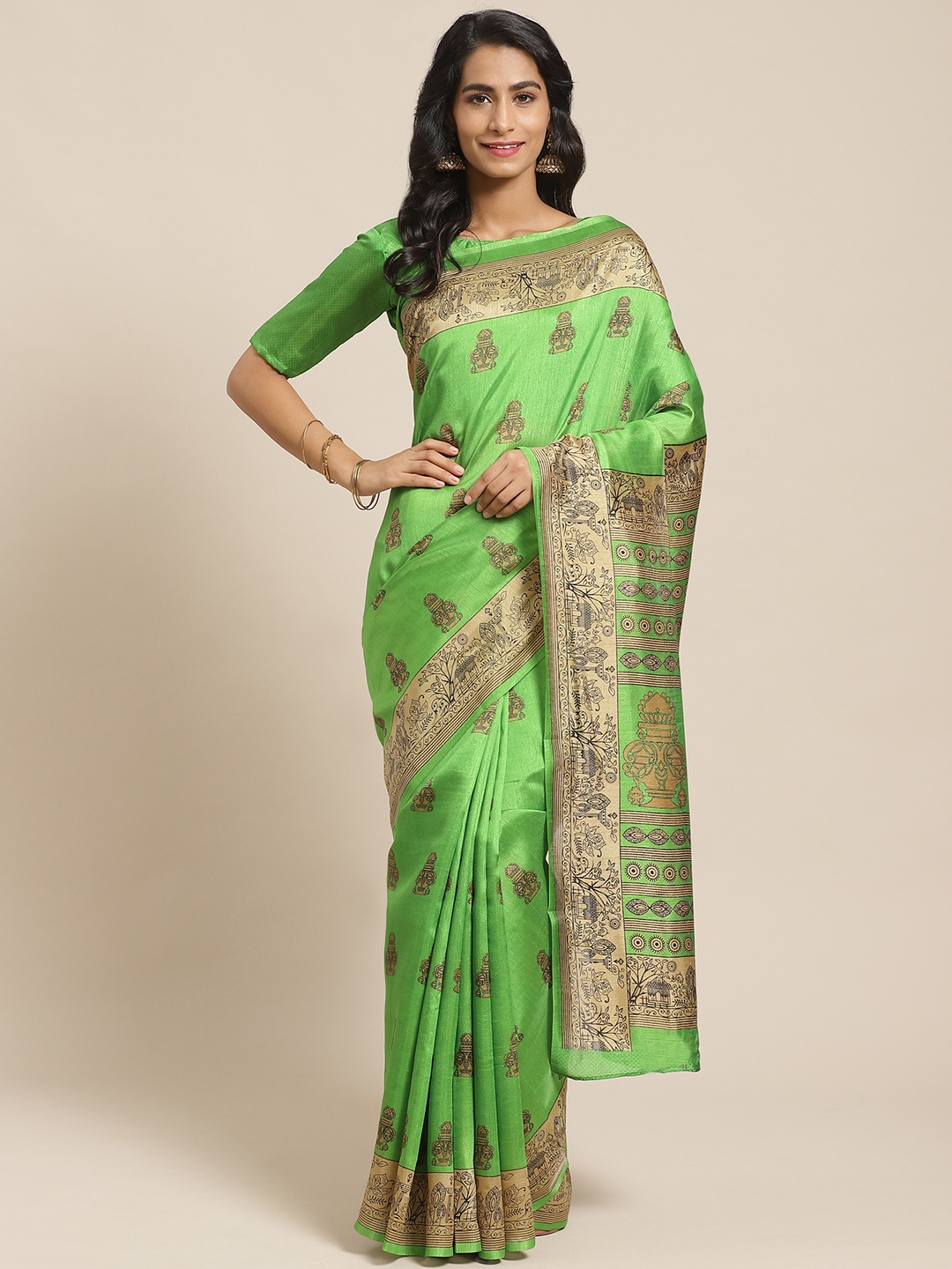 

Saree mall Green & Beige Printed Saree