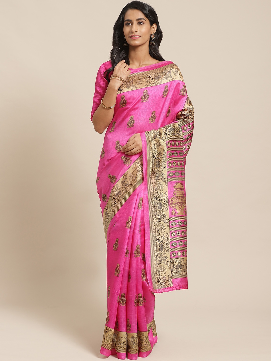 

Saree mall Pink & Beige Printed Saree