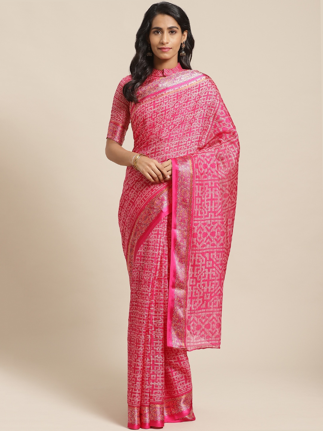 

Saree mall Pink & Beige Printed Saree