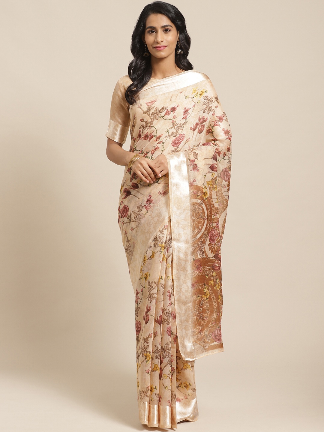 

Saree mall Beige & Maroon Floral Printed Saree
