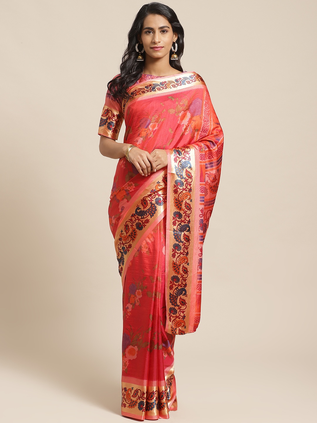 

Saree mall Pink & Beige Printed Saree