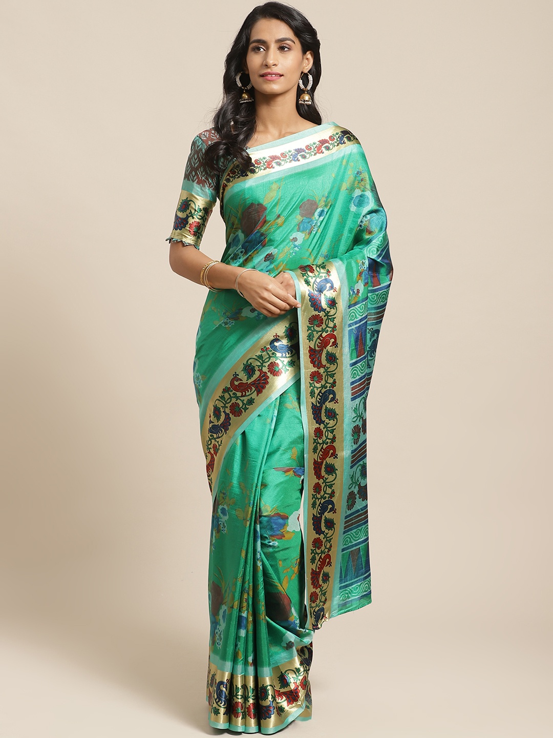 

Saree mall Green & Beige Printed Saree