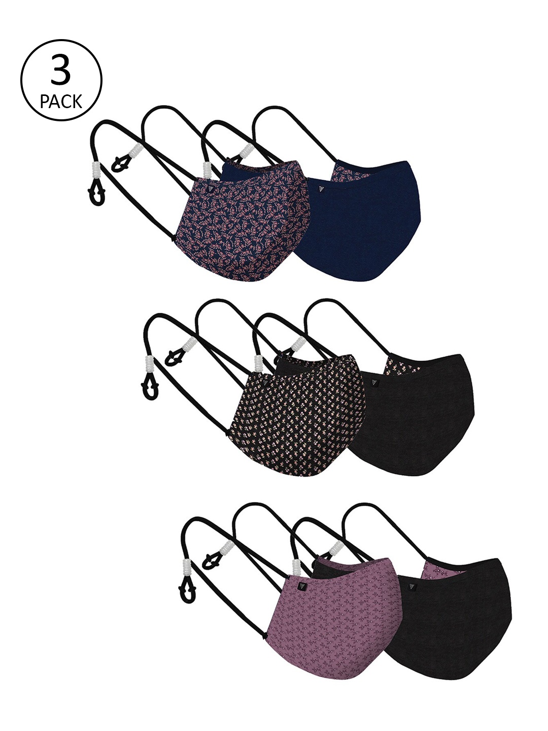 

Van Heusen Women Pack of 3 Multicoloured Reversible 7-Ply Protective Outdoor Masks, Multi