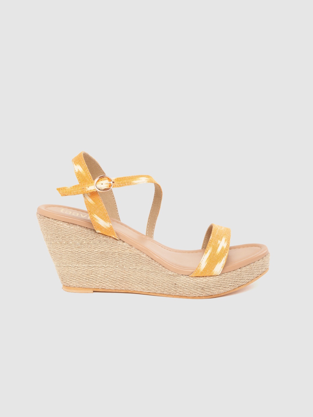 

Taavi Women Mustard Yellow & Off-White Ikat Woven Design Wedges