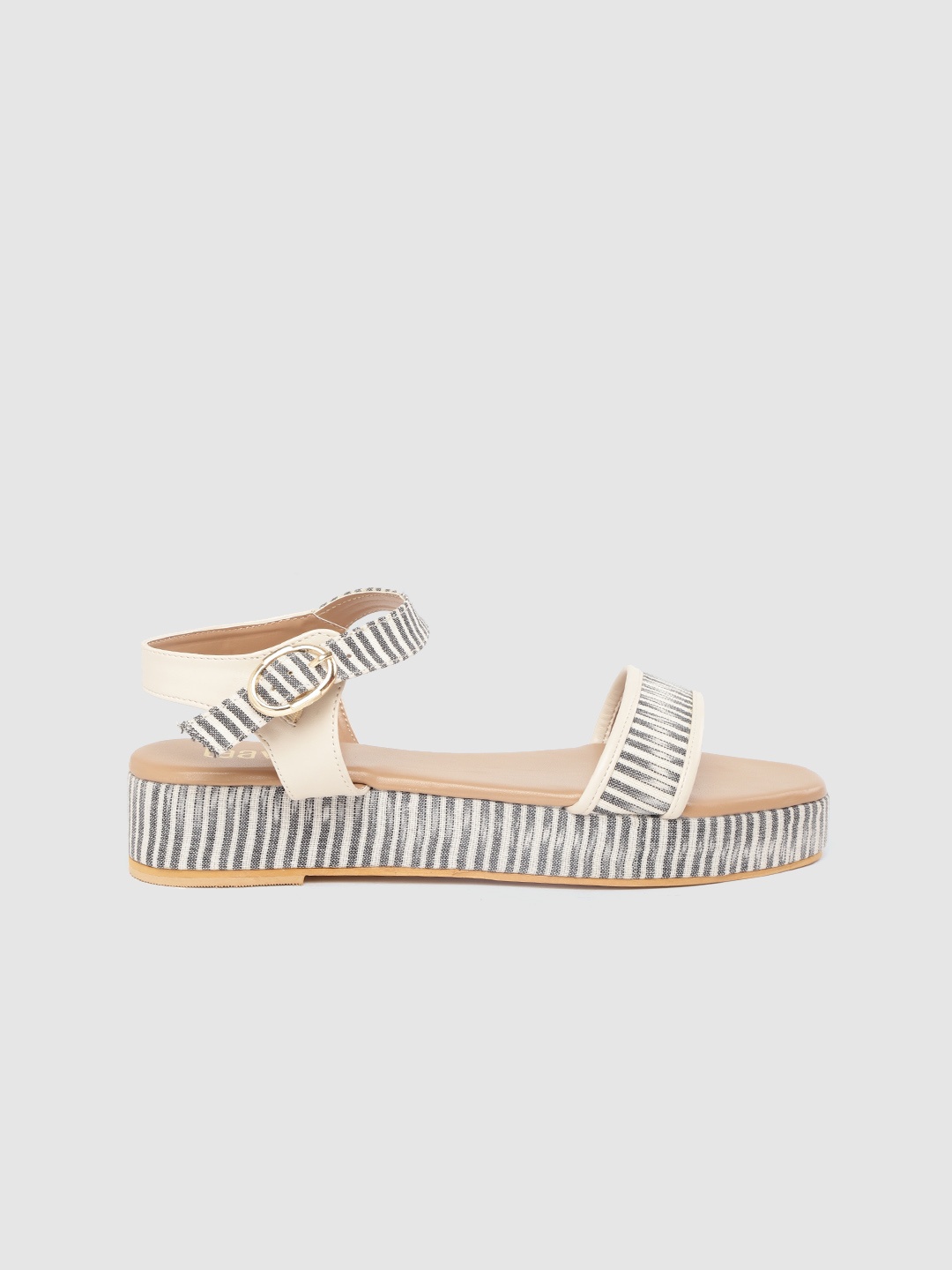 

Taavi Women White & Navy Blue Striped Flatforms