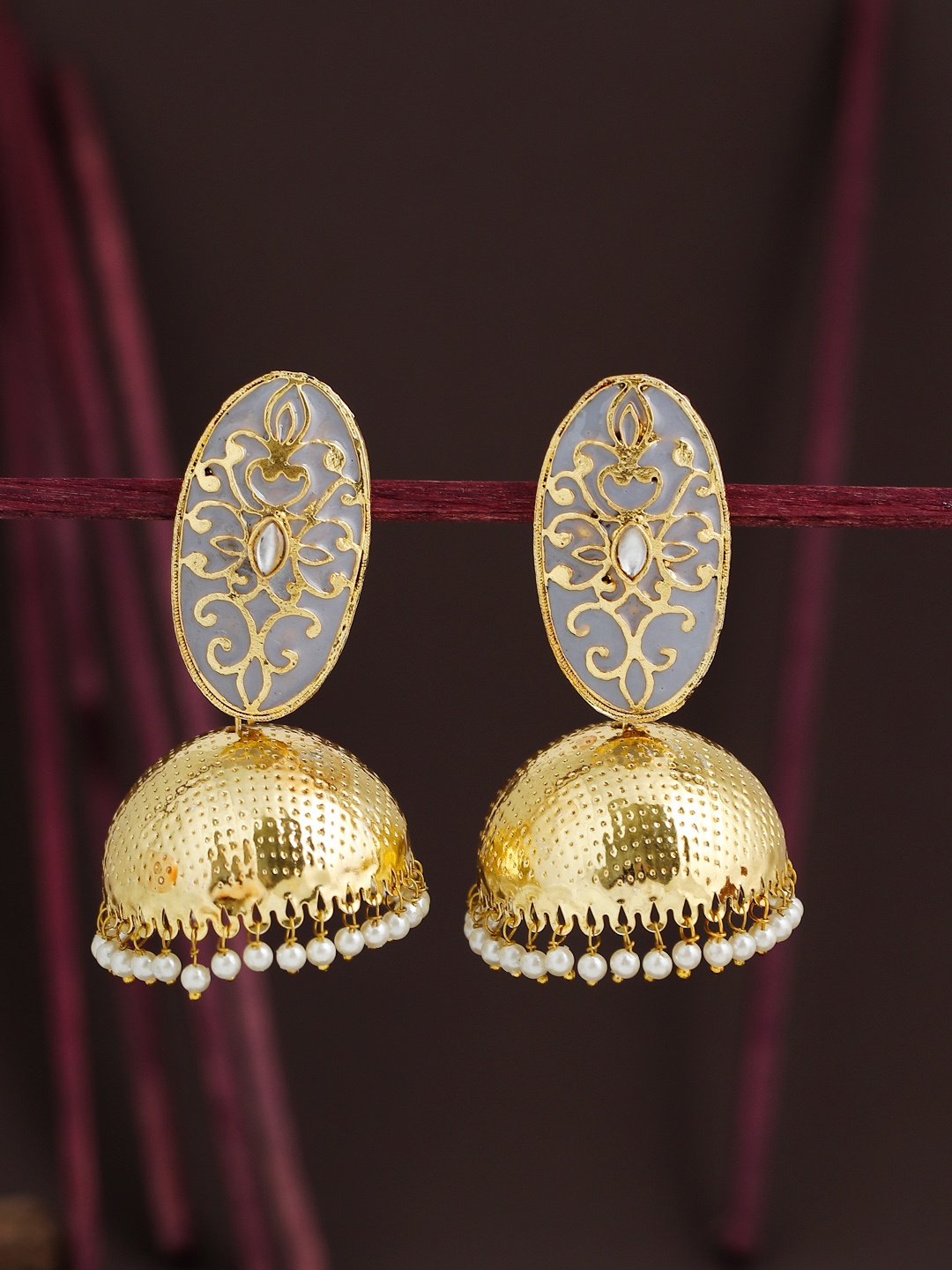 

Sukkhi Grey & Gold-Plated Handcrafted Pearls Dome Shaped Jhumkas