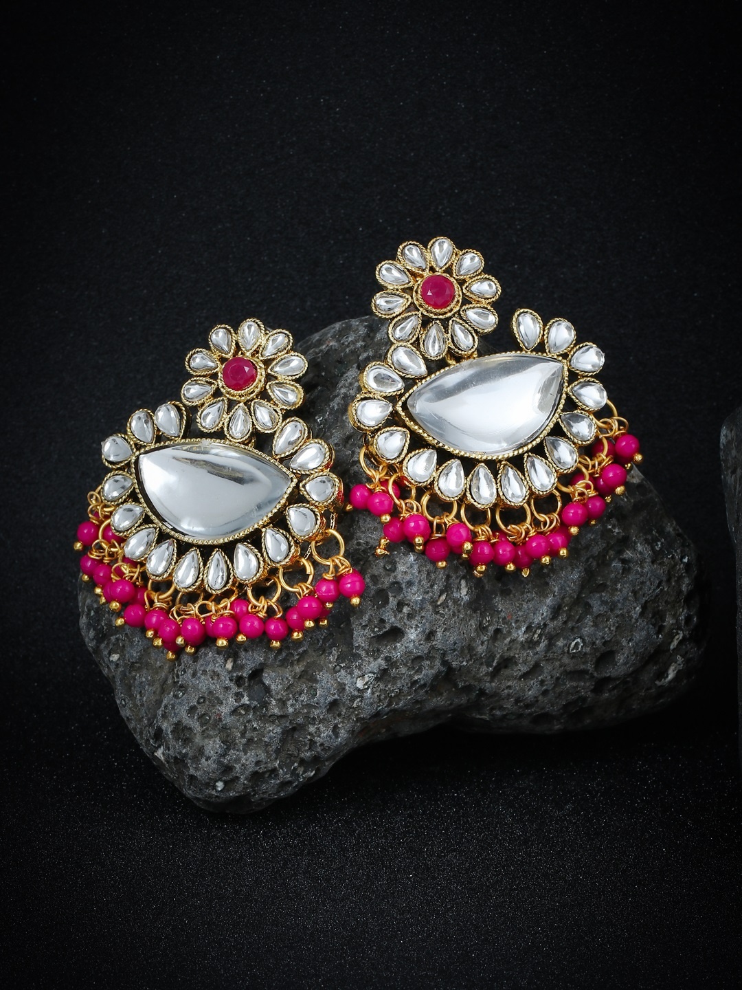 

Sukkhi Pink & Gold-Plated Filigree Kundan Embellished Classic Drop Earrings