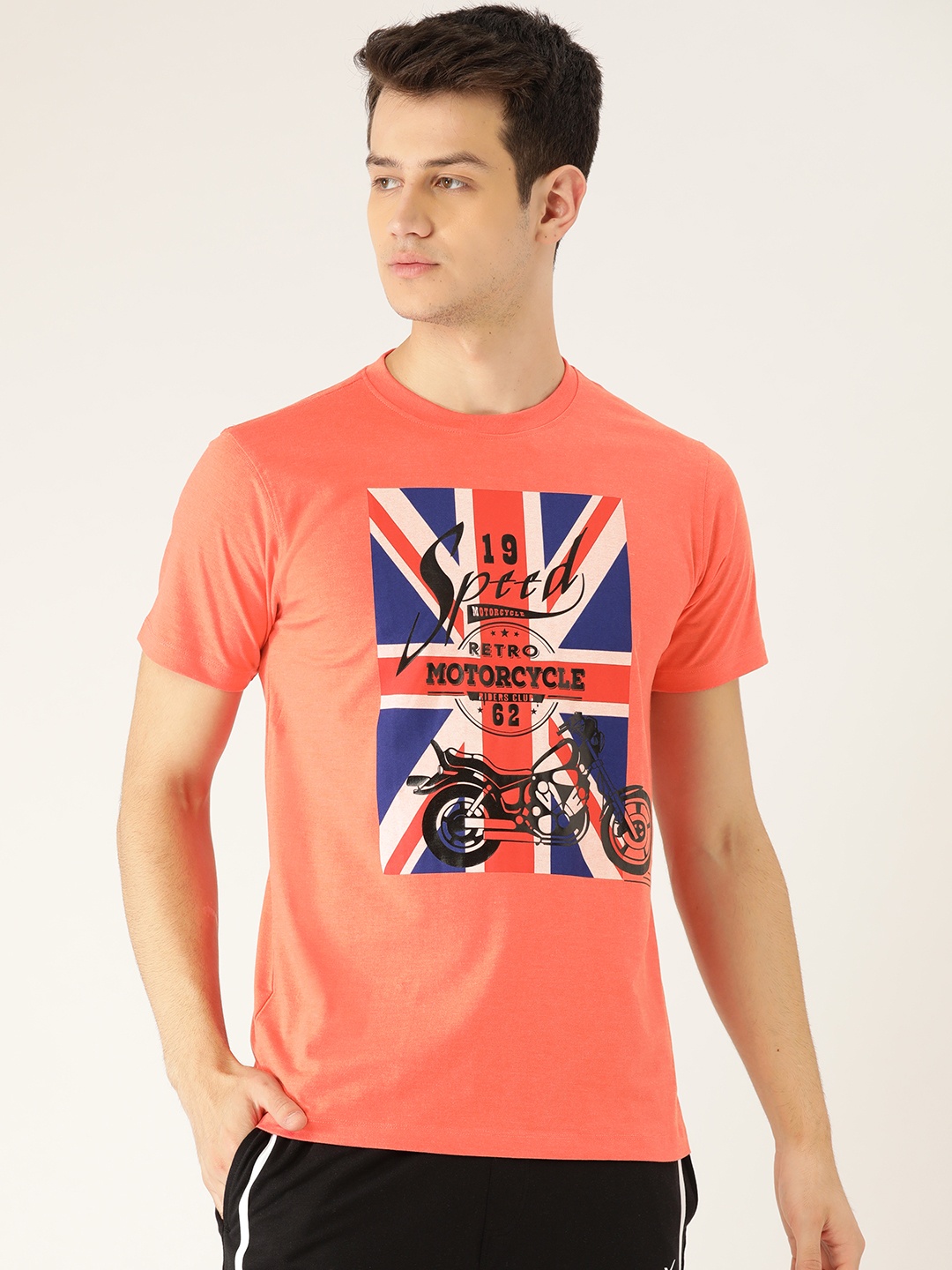 

OFF LIMITS Men Coral Orange Printed Round Neck T-shirt