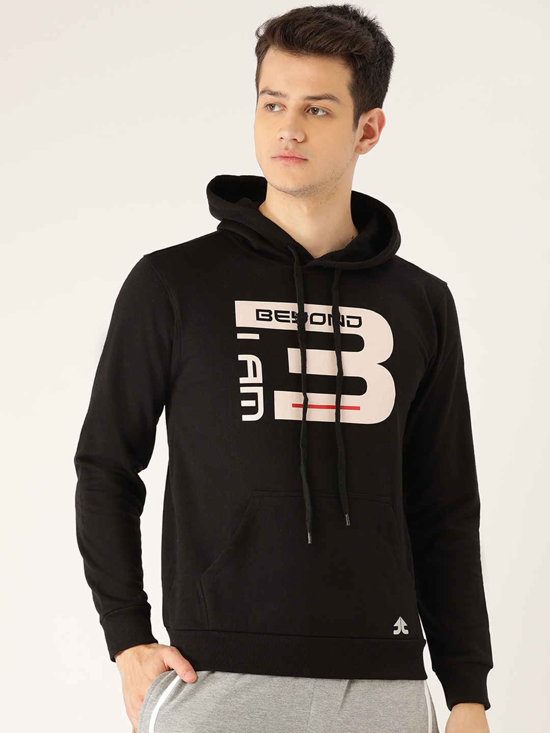 

OFF LIMITS Men Black & Off-White Printed Hooded Sweatshirt