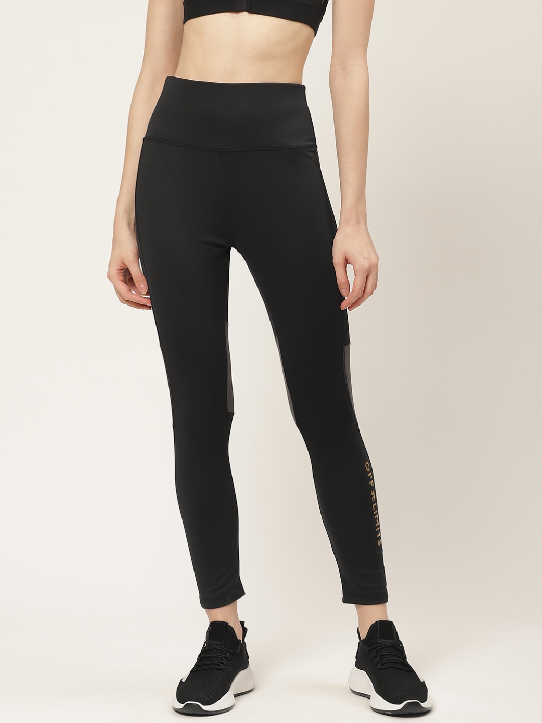

OFF LIMITS Women Black & Charcoal Grey Solid Training Tights