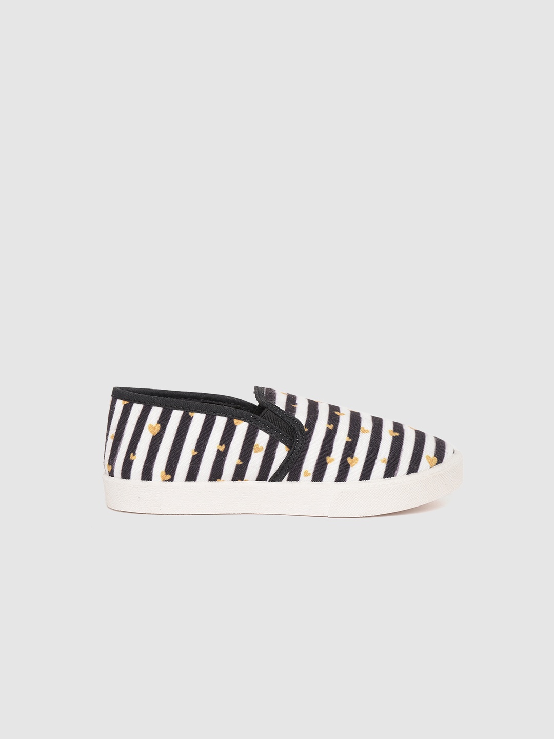 

YK Boys Black & White Striped Slip-On Sneakers with Heart Print Detail