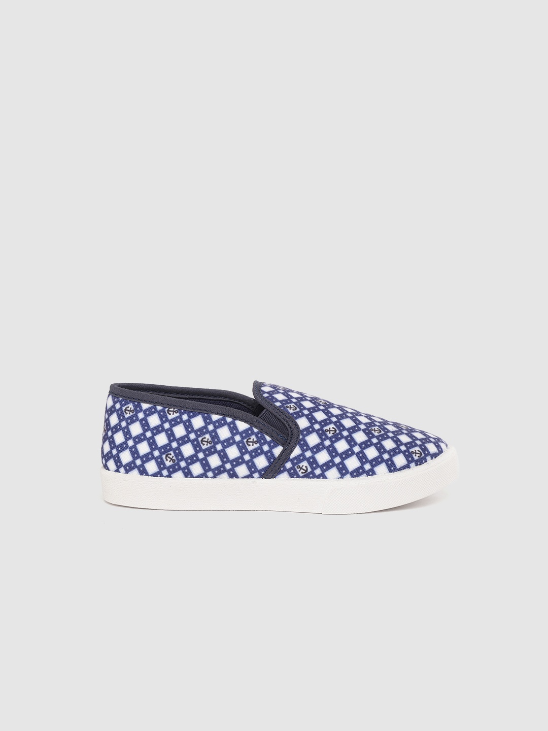 

YK Boys Navy Blue & White Geometric Print Slip-On Sneakers with Anchor Print Detail