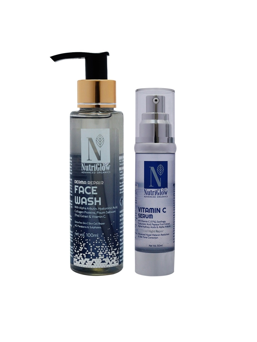 

Nutriglow Advanced Organics Derma Repair Face Wash & Vitamin C Serum 100 + 50 ml, White