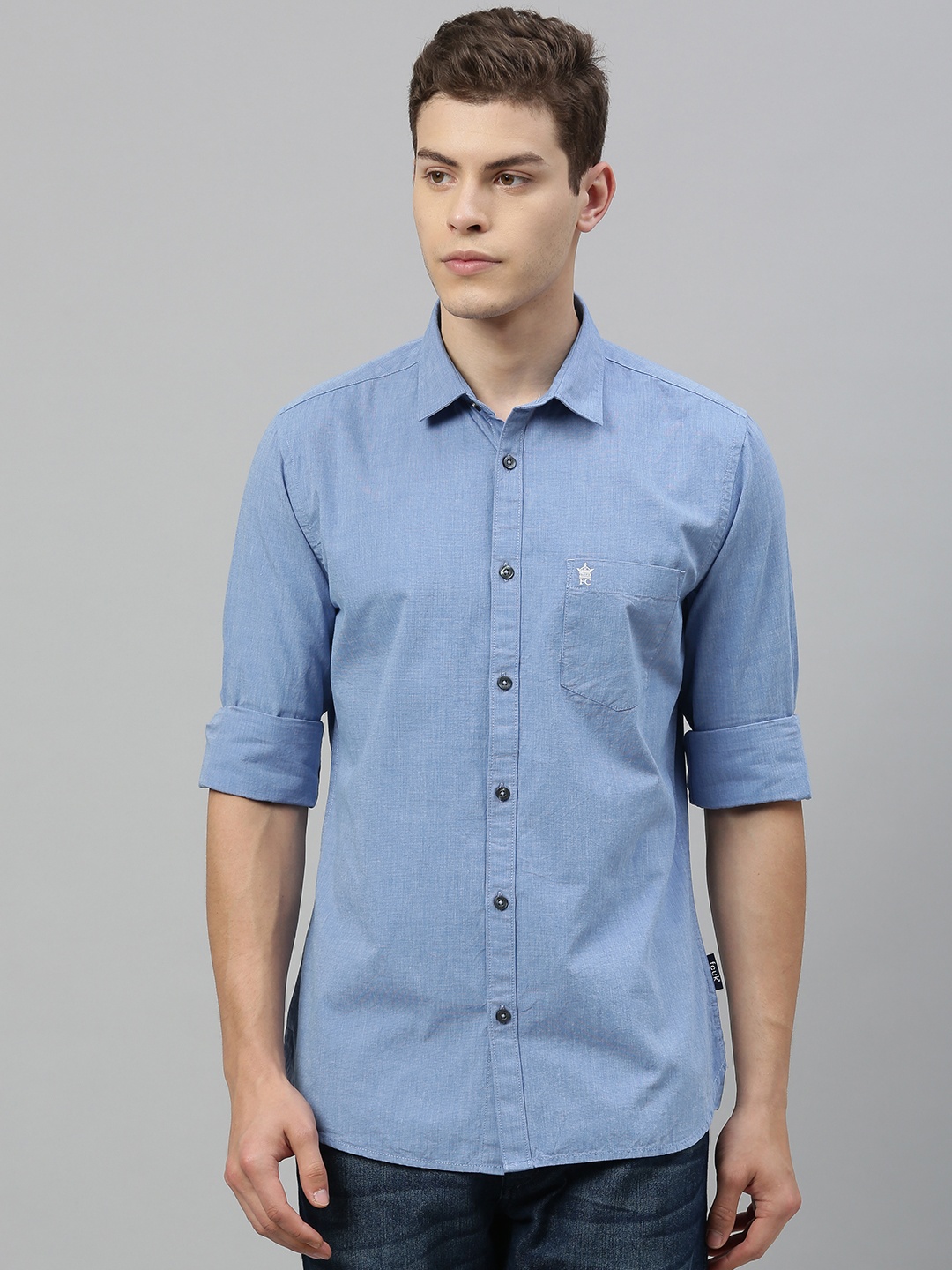 

French Connection Men Blue Slim Fit Solid Casual Shirt