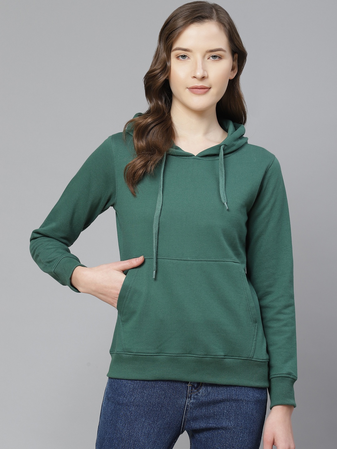 

Fort Collins Women Green Solid Hooded Sweatshirt