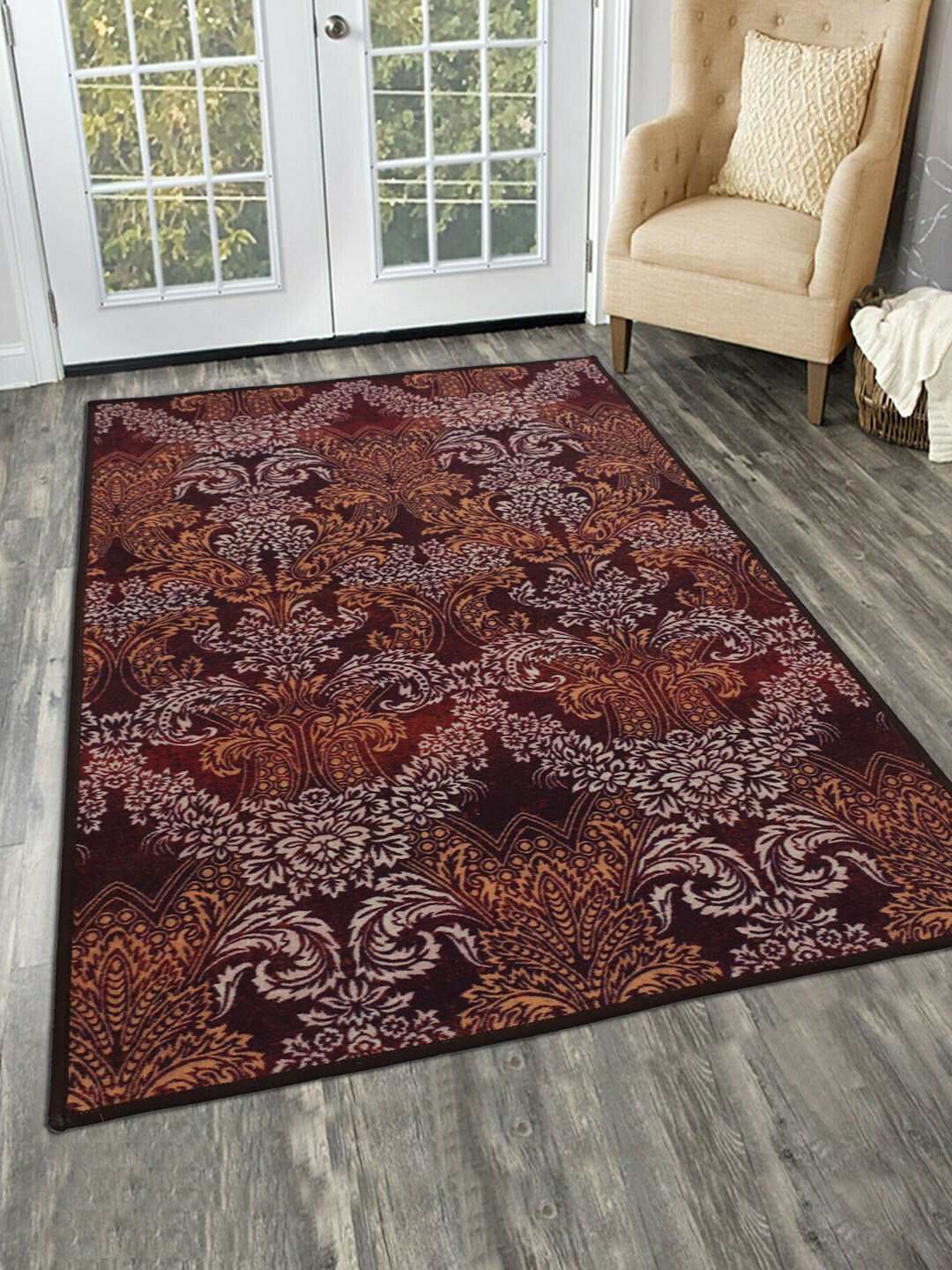 

RUGSMITH Brown & White Printed Premium Quality Anti-Skid Carpet