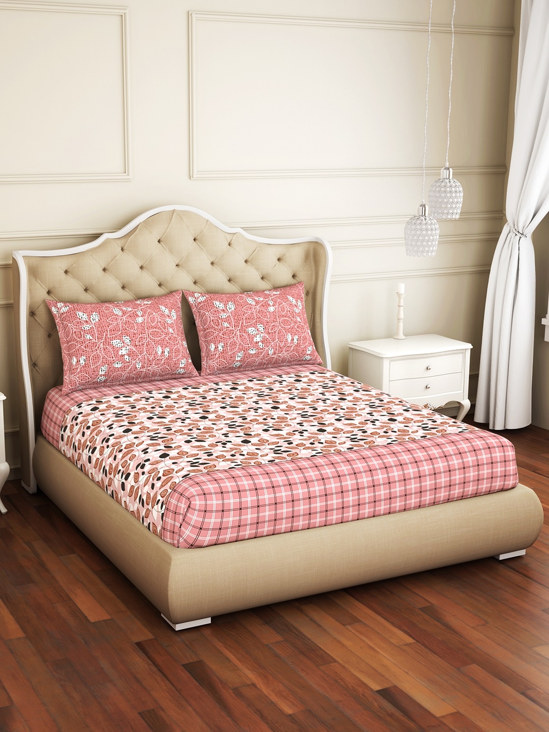 

Spaces Atrium Floral Pink 1 Queen Size Fitted Sheets With 2 Pillow Cover
