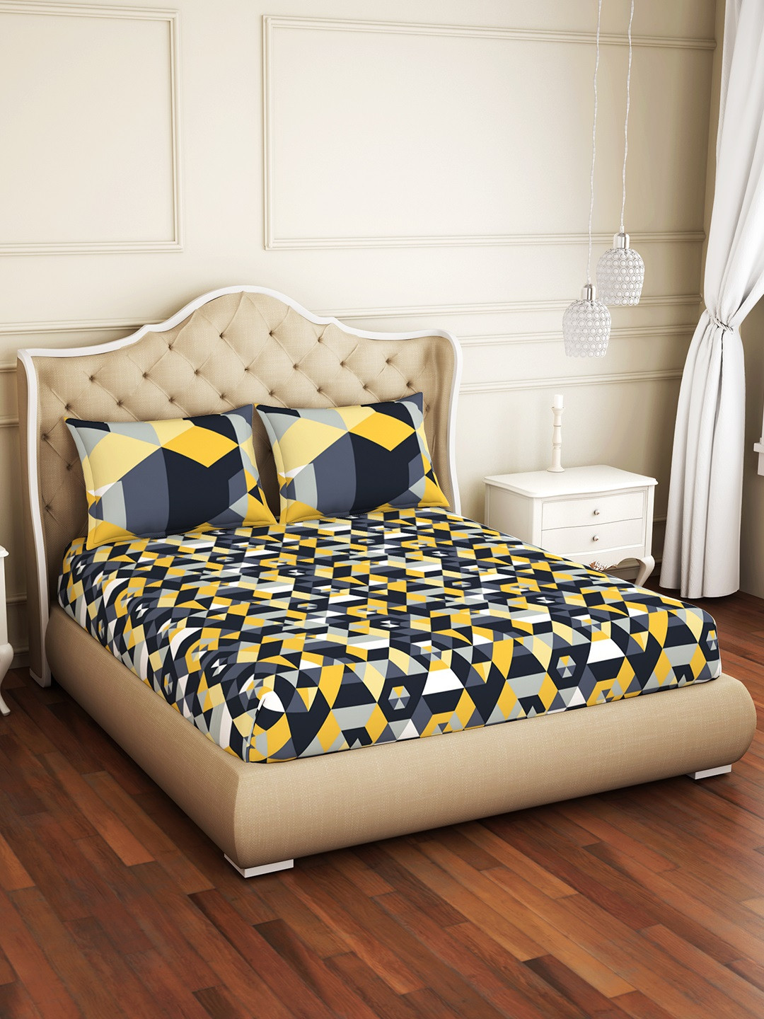 

Spaces Modern Lines Geometric Black 1 Queen Size Fitted Sheets With 2 Pillow Cover