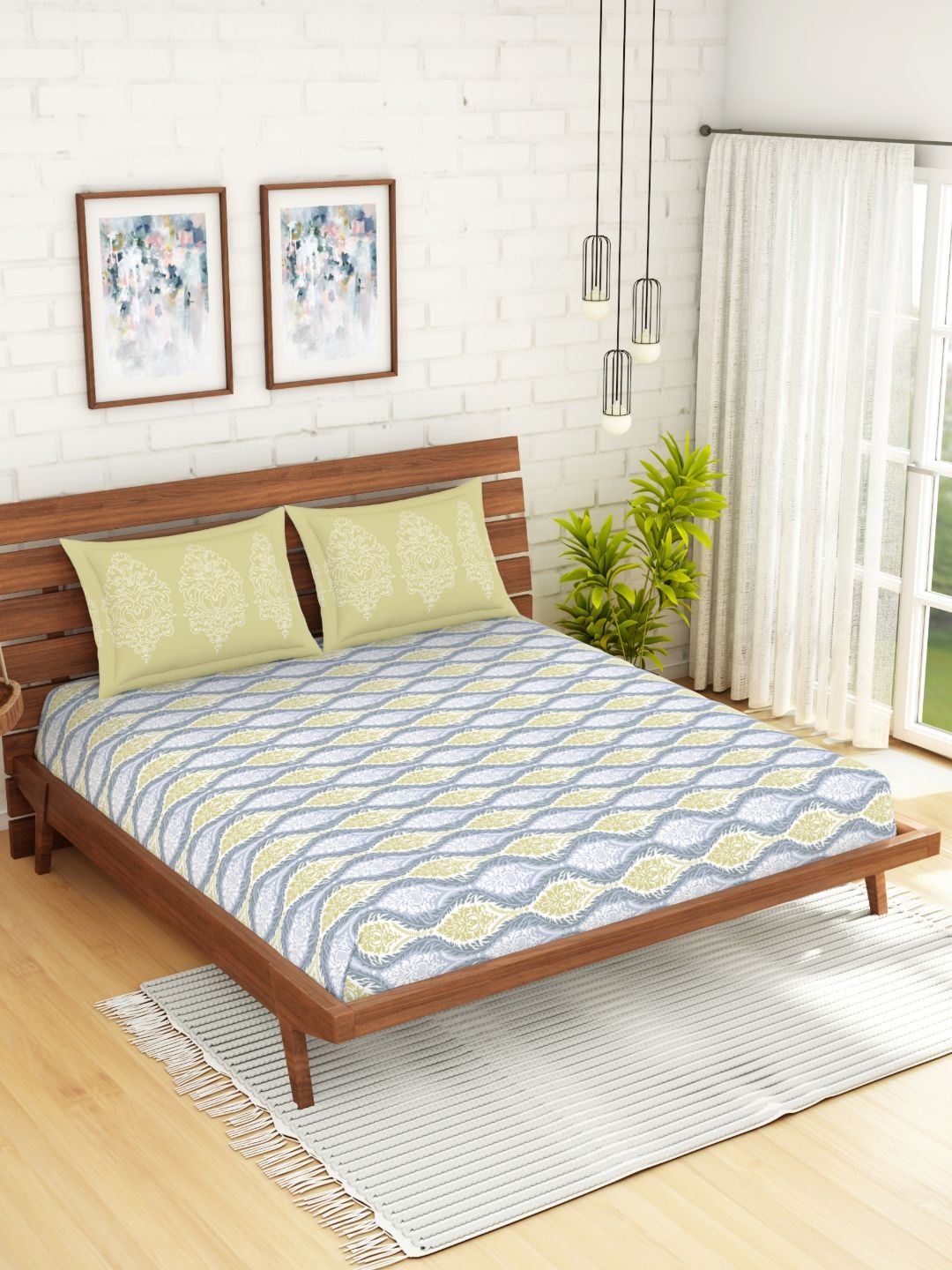 

Spaces Atrium Plus Ornate Light Grey 1 King Size Fitted Sheets With 2 Pillow Cover