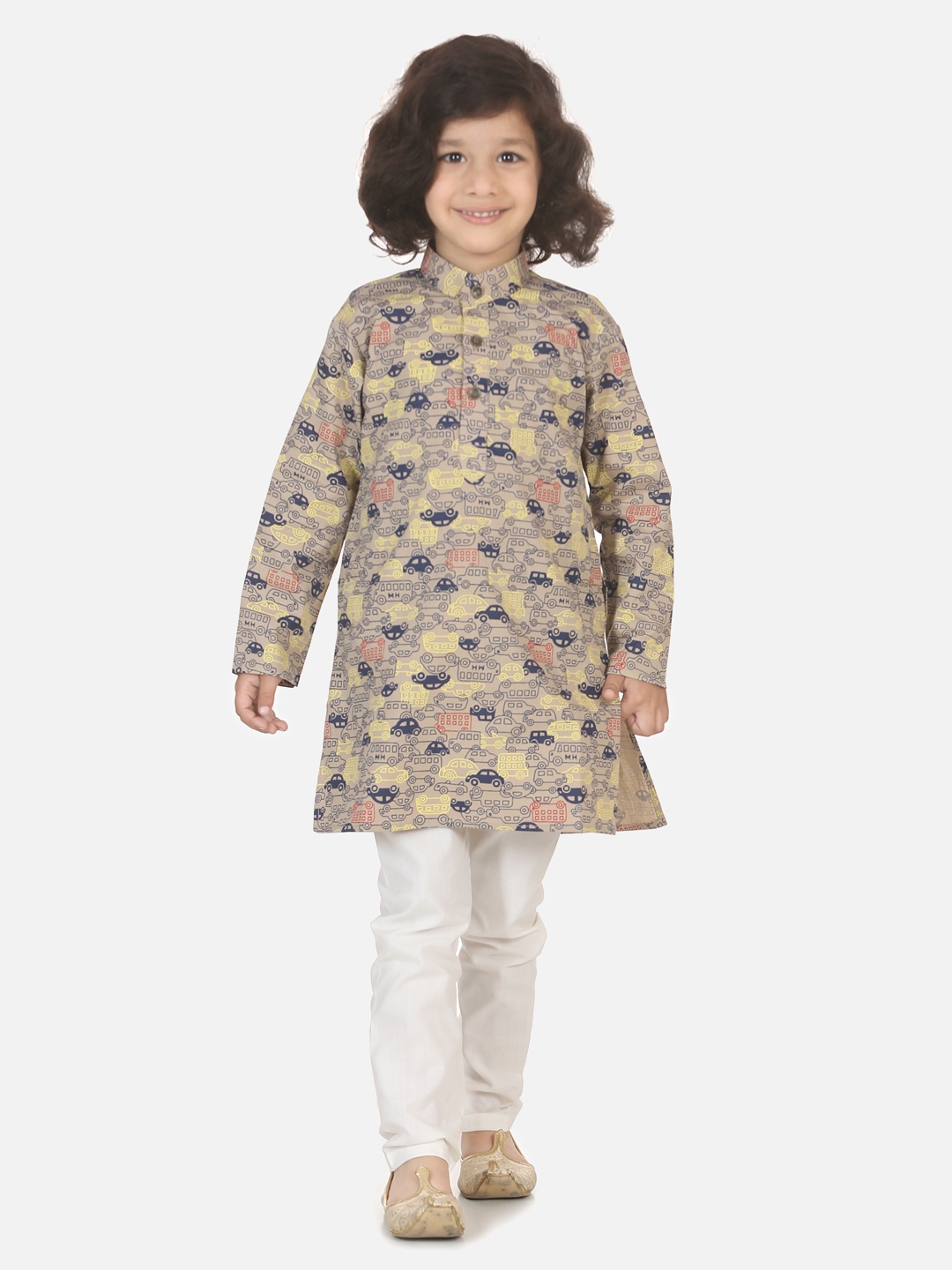 

LilPicks Boys Khaki & Cream-Coloured Printed Kurta with Pyjamas