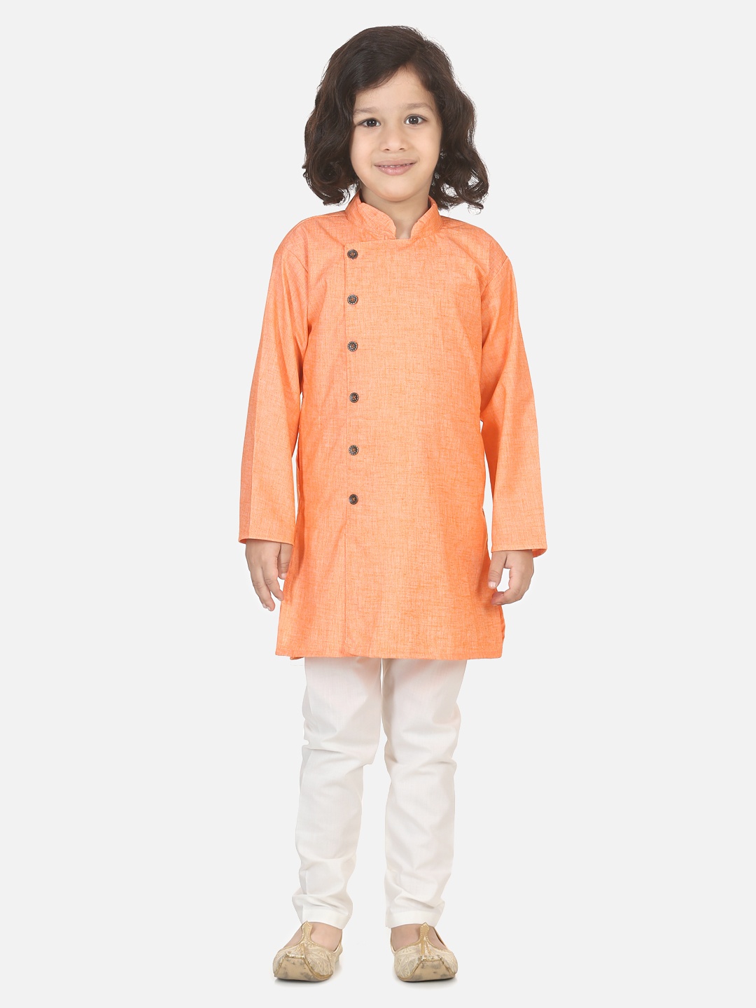 

LilPicks Boys Orange & Cream-Coloured Solid Kurta with Pyjamas