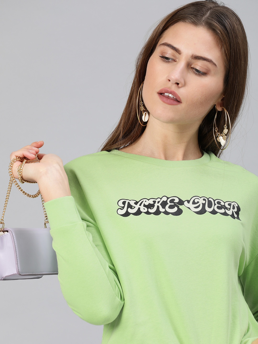 

ONLY Women Green & Black Printed Sweatshirt