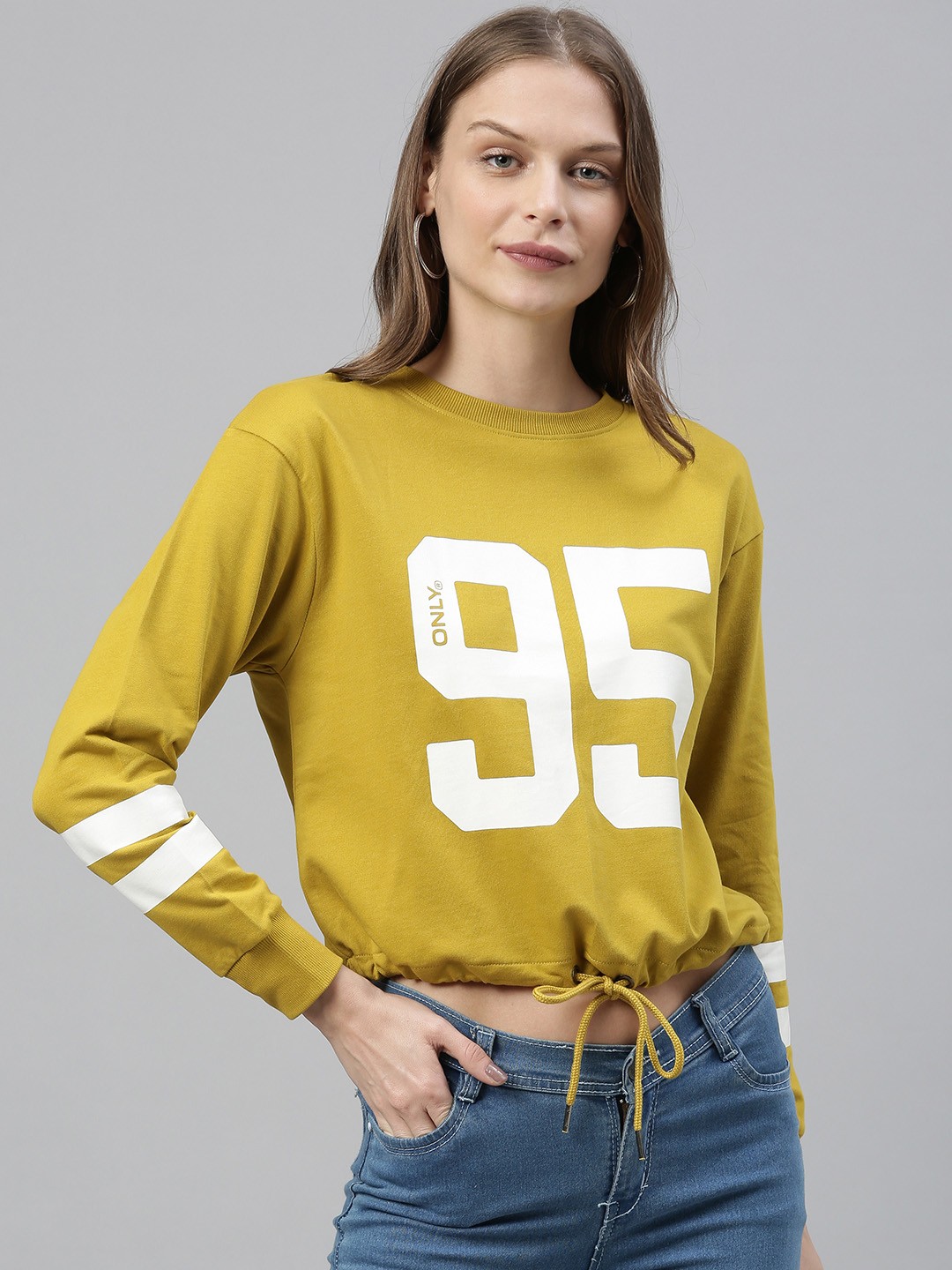 

ONLY Women Yellow Printed Cropped Pullover Sweatshirt