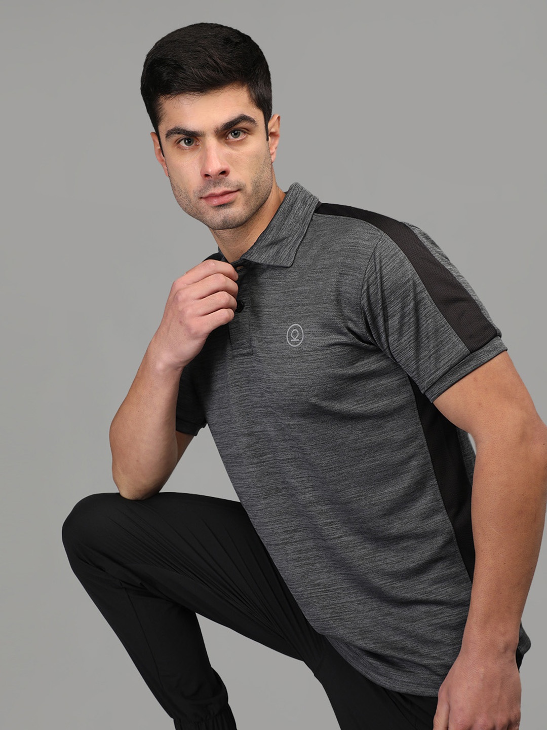 

Chkokko Men Charcoal Grey Solid Polo Collar Training T-shirt