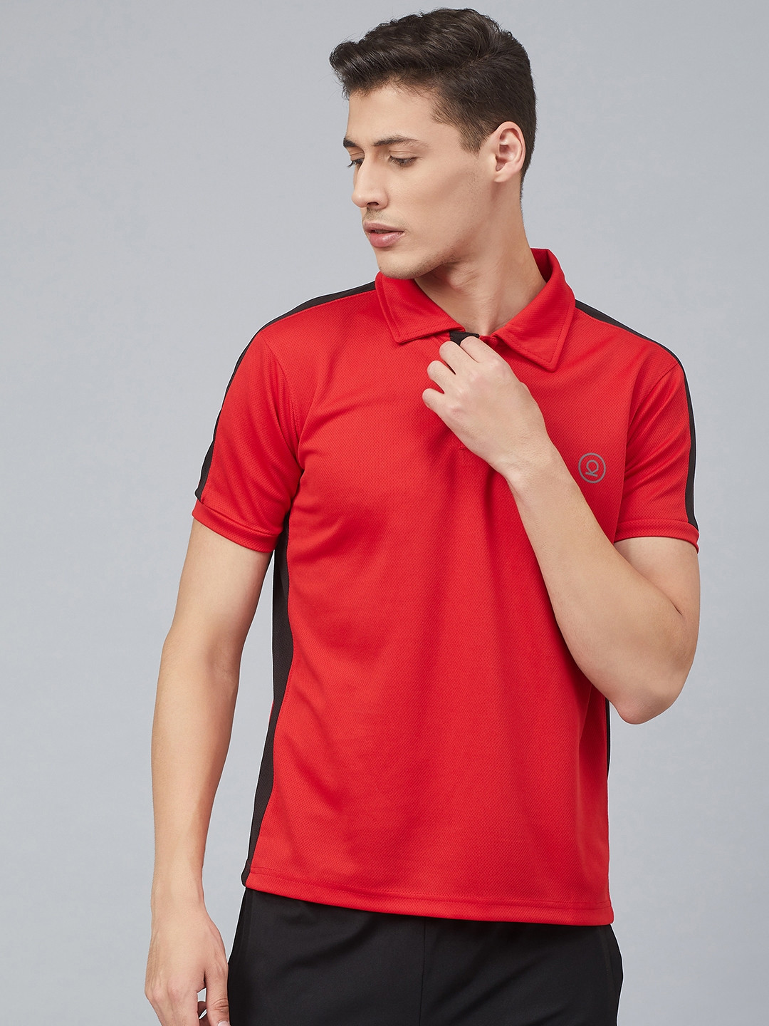 

CHKOKKO Men Red Solid Dry Fit Polo Collar Training T-shirt