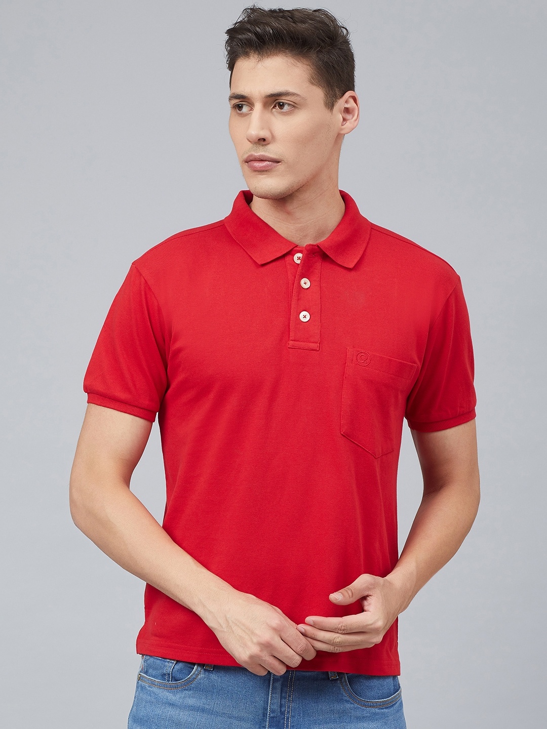 

CHKOKKO Men Red Solid Polo Collar T-shirt
