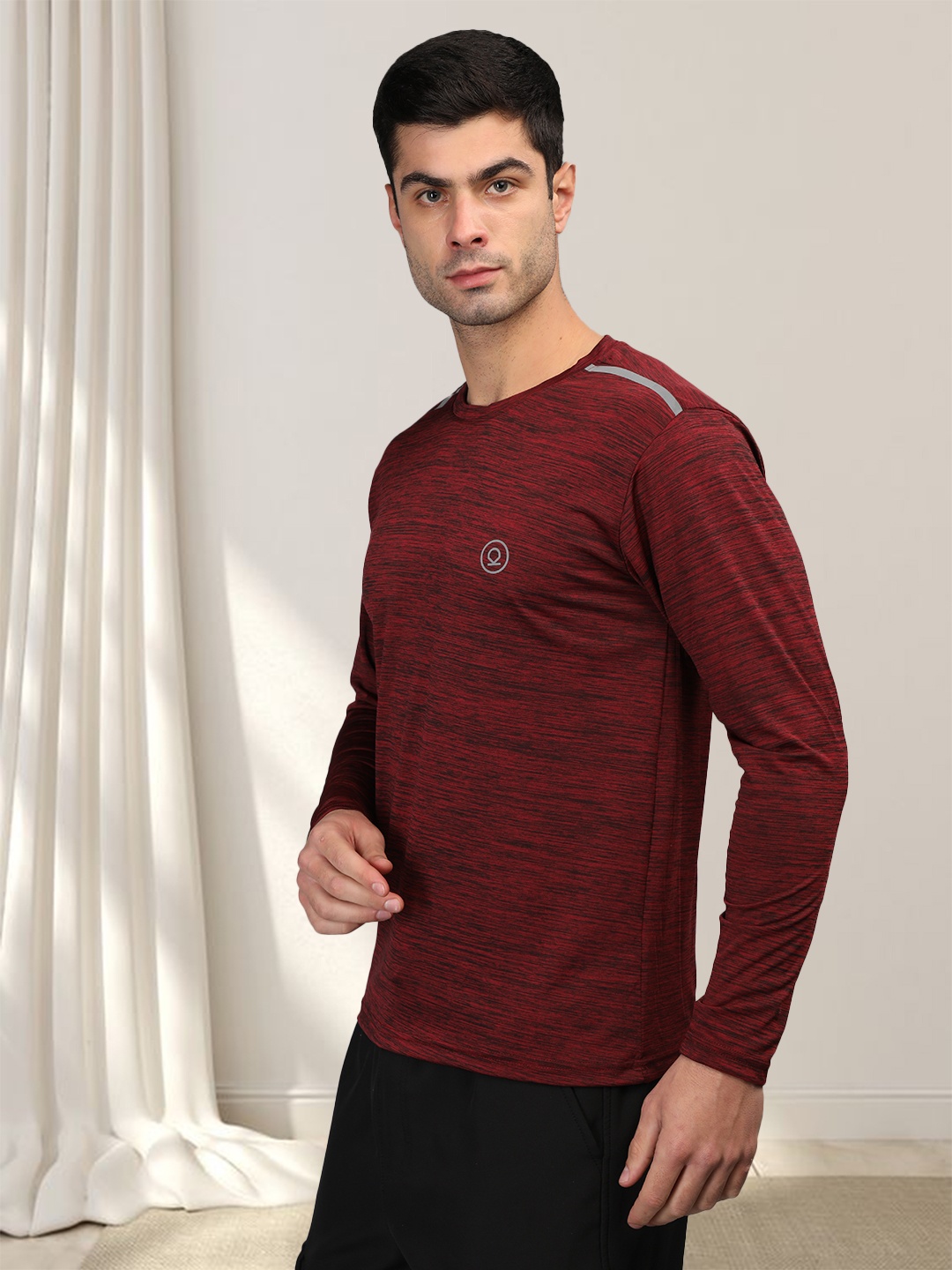 

Chkokko Men Burgundy Self Design Dri-FIT T-shirt