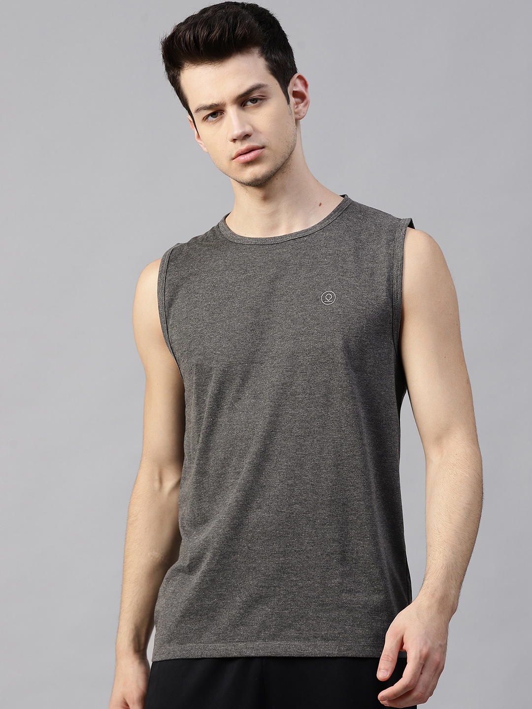 

Chkokko Men Charcoal Grey Solid Sleeveless Round Neck T-shirt